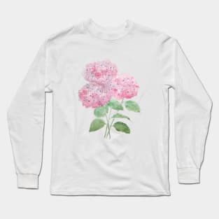 3 pink hydrangea flower ink and watercolor Long Sleeve T-Shirt